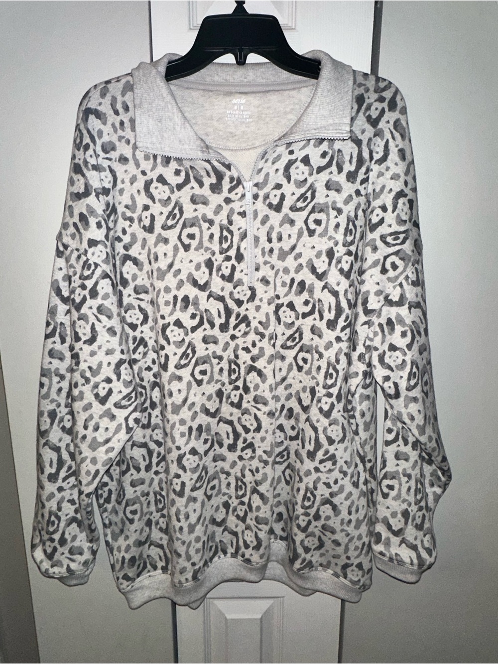 Aerie Gray Leopard Oversized Pullover